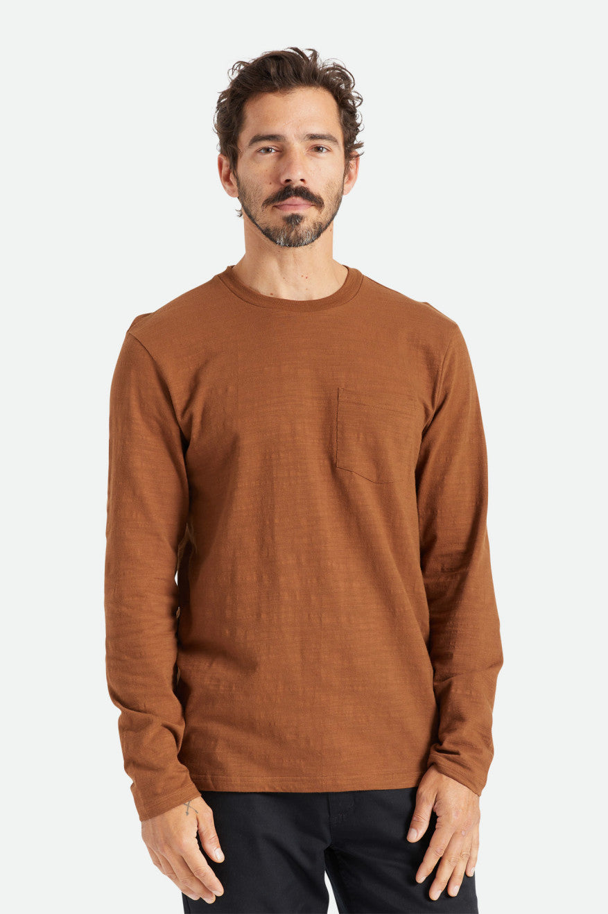 Dzianina Męskie Brixton Basic Slub L/S Pocket Brązowe | ENHVX-6729