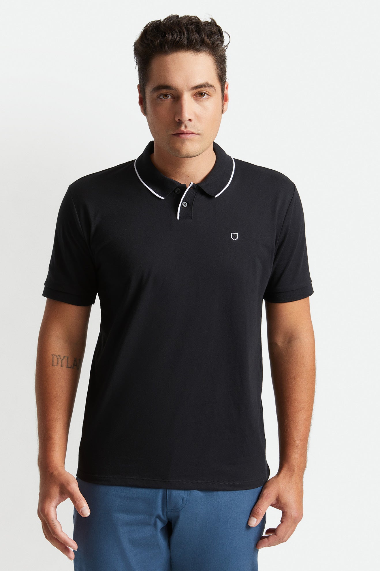 Dzianina Męskie Brixton Proper S/S Polo Czarne Białe | PWSMT-4087