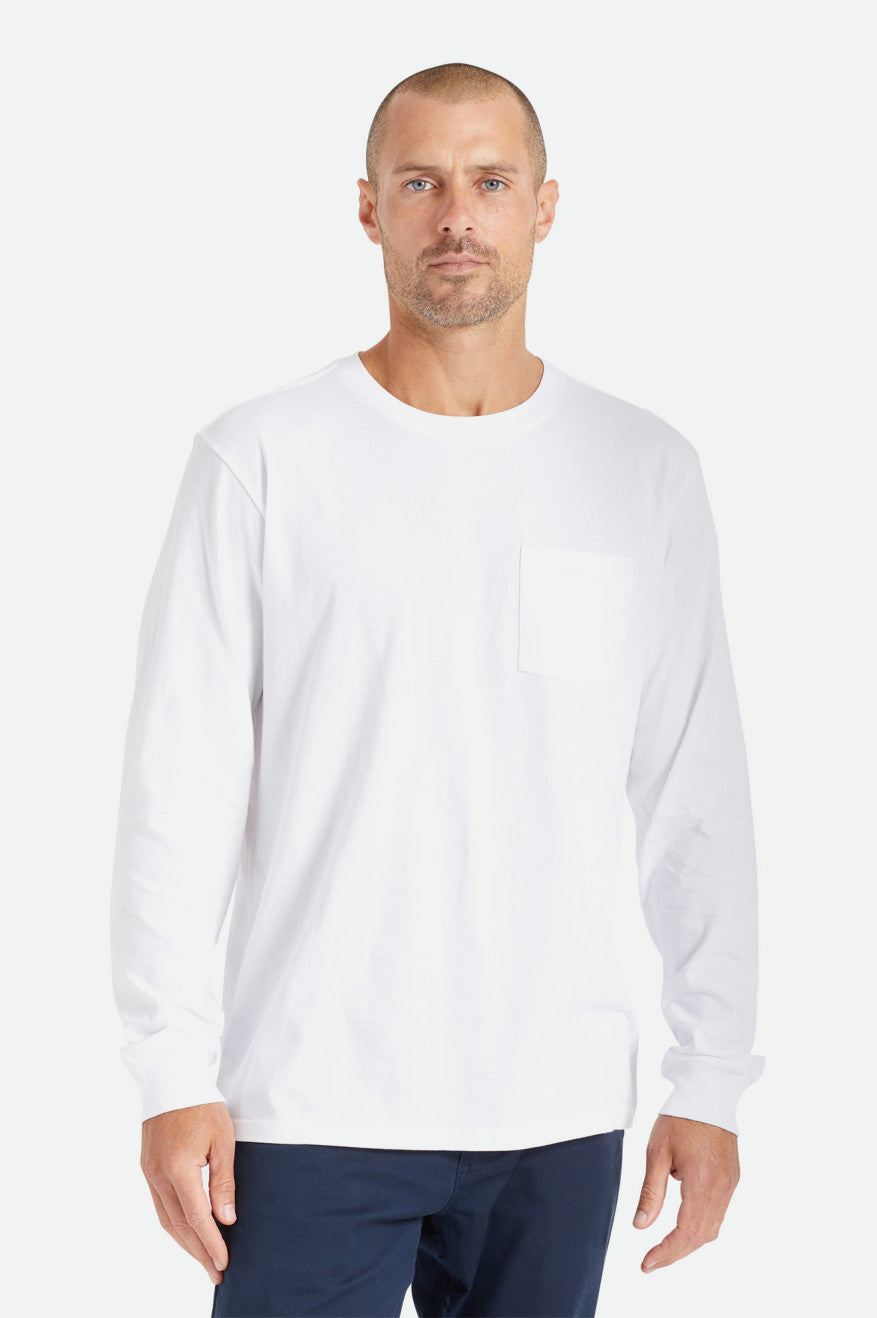 Najfatalniejszy Męskie Brixton Basic L/S Pocket Białe | WGFMS-8609