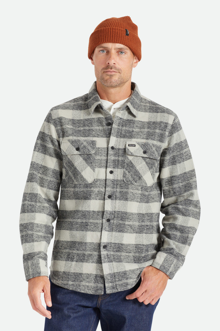 Tkane Topy Męskie Brixton Bowery Heavy Weight L/S Czarne Szare | CFPRT-6973