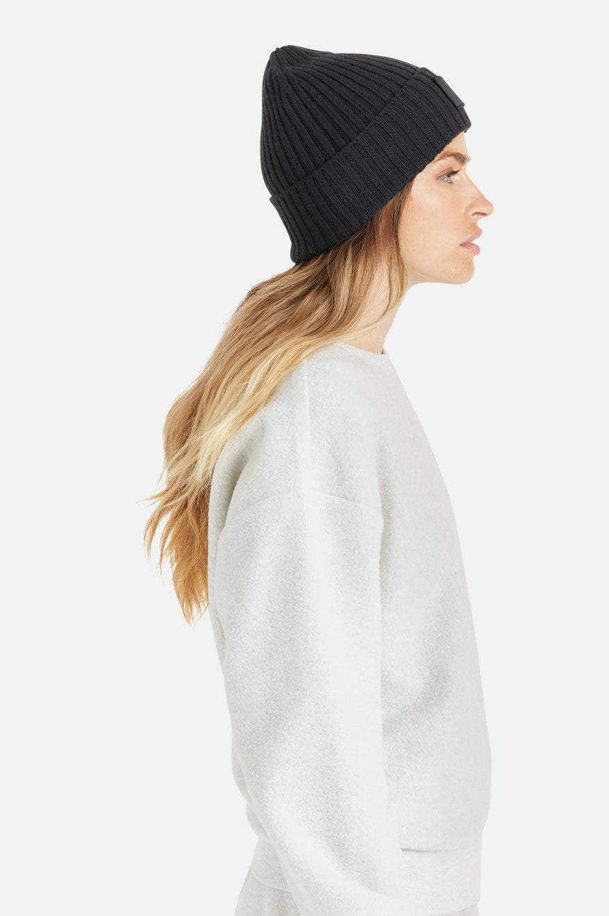 Czapki Beanie Damskie Brixton Alpha Square Merino Wełna Czarne | OCPAY-4352