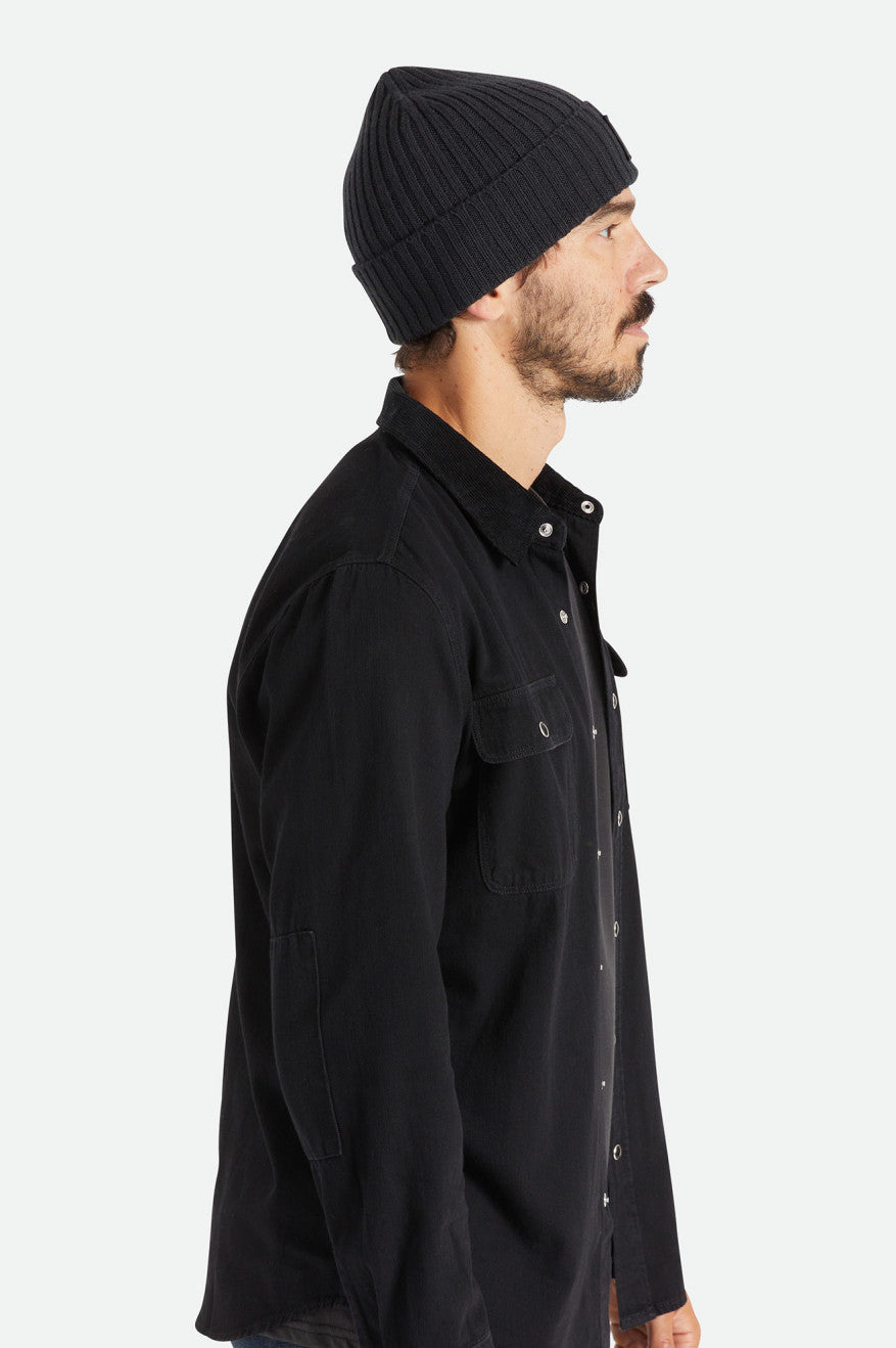 Czapki Beanie Męskie Brixton Alpha Square Merino Wełna Czarne | SVHAO-7619