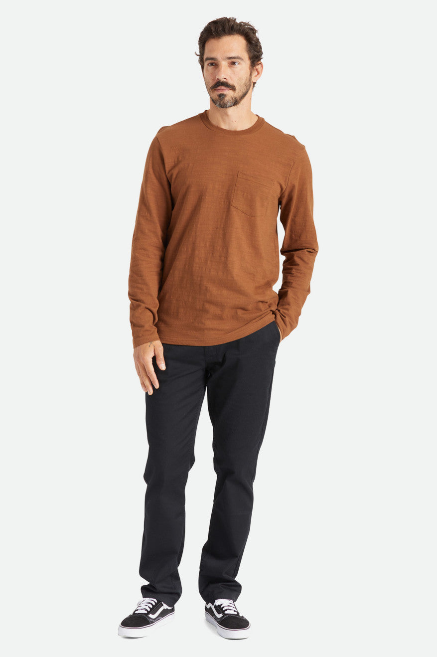 Dzianina Męskie Brixton Basic Slub L/S Pocket Brązowe | ENHVX-6729