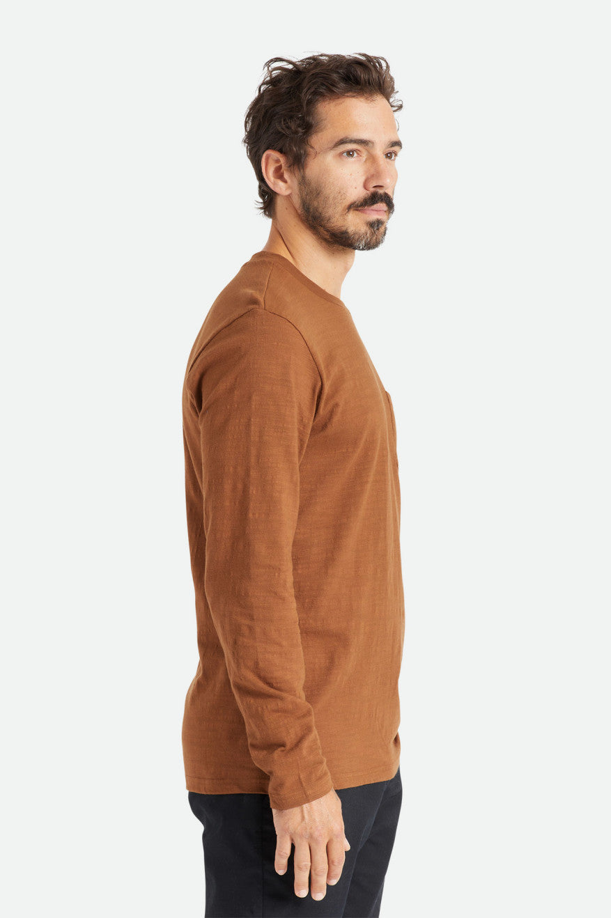 Dzianina Męskie Brixton Basic Slub L/S Pocket Brązowe | ENHVX-6729