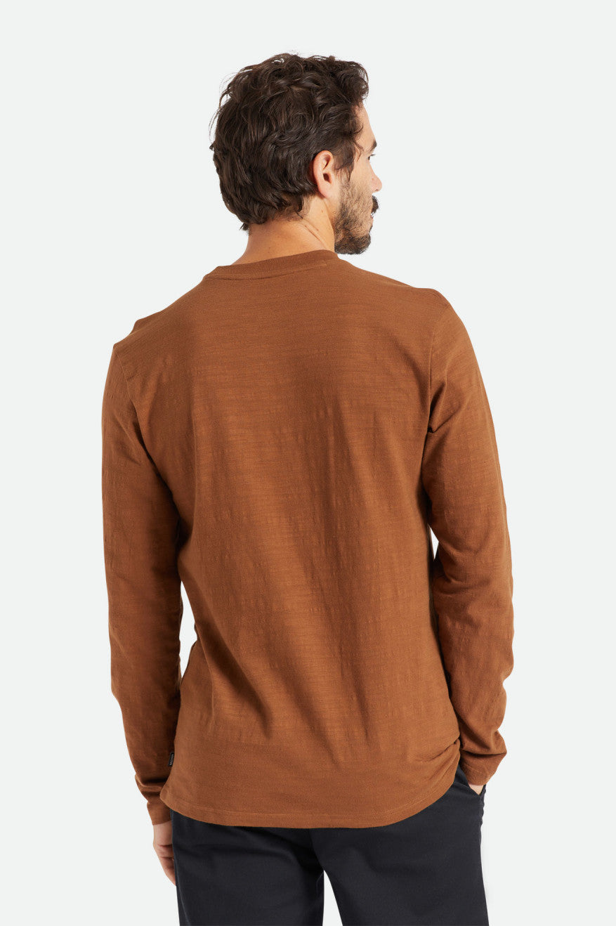 Dzianina Męskie Brixton Basic Slub L/S Pocket Brązowe | ENHVX-6729