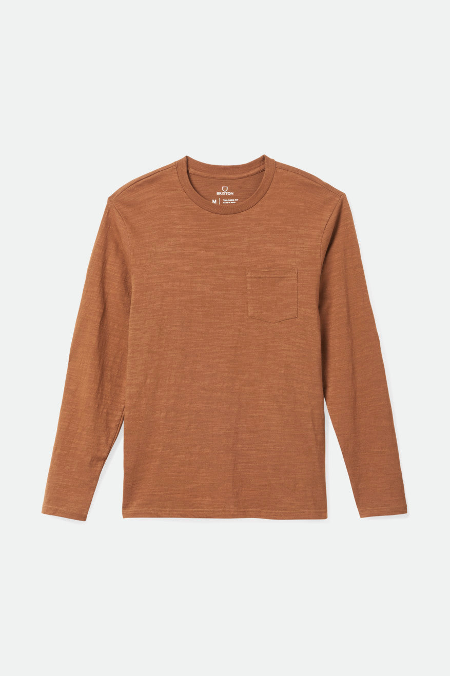 Dzianina Męskie Brixton Basic Slub L/S Pocket Brązowe | ENHVX-6729