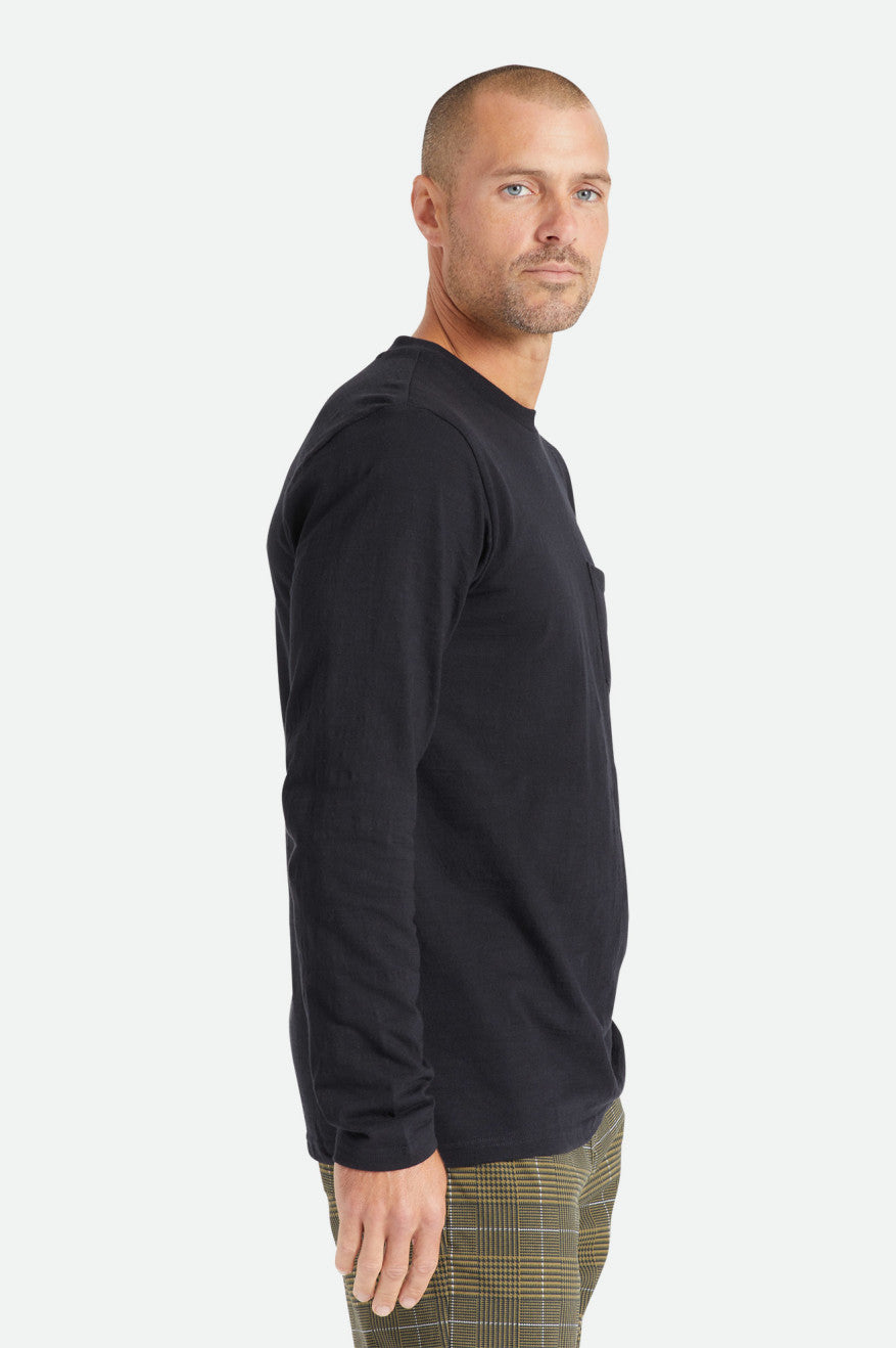 Dzianina Męskie Brixton Basic Slub L/S Pocket Czarne | YLOBU-7485