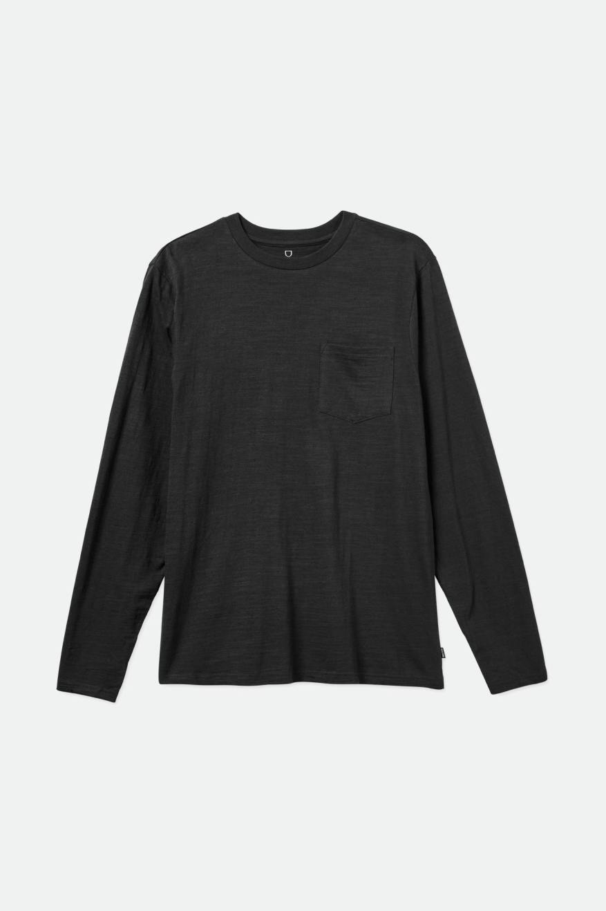 Dzianina Męskie Brixton Basic Slub L/S Pocket Czarne | YLOBU-7485