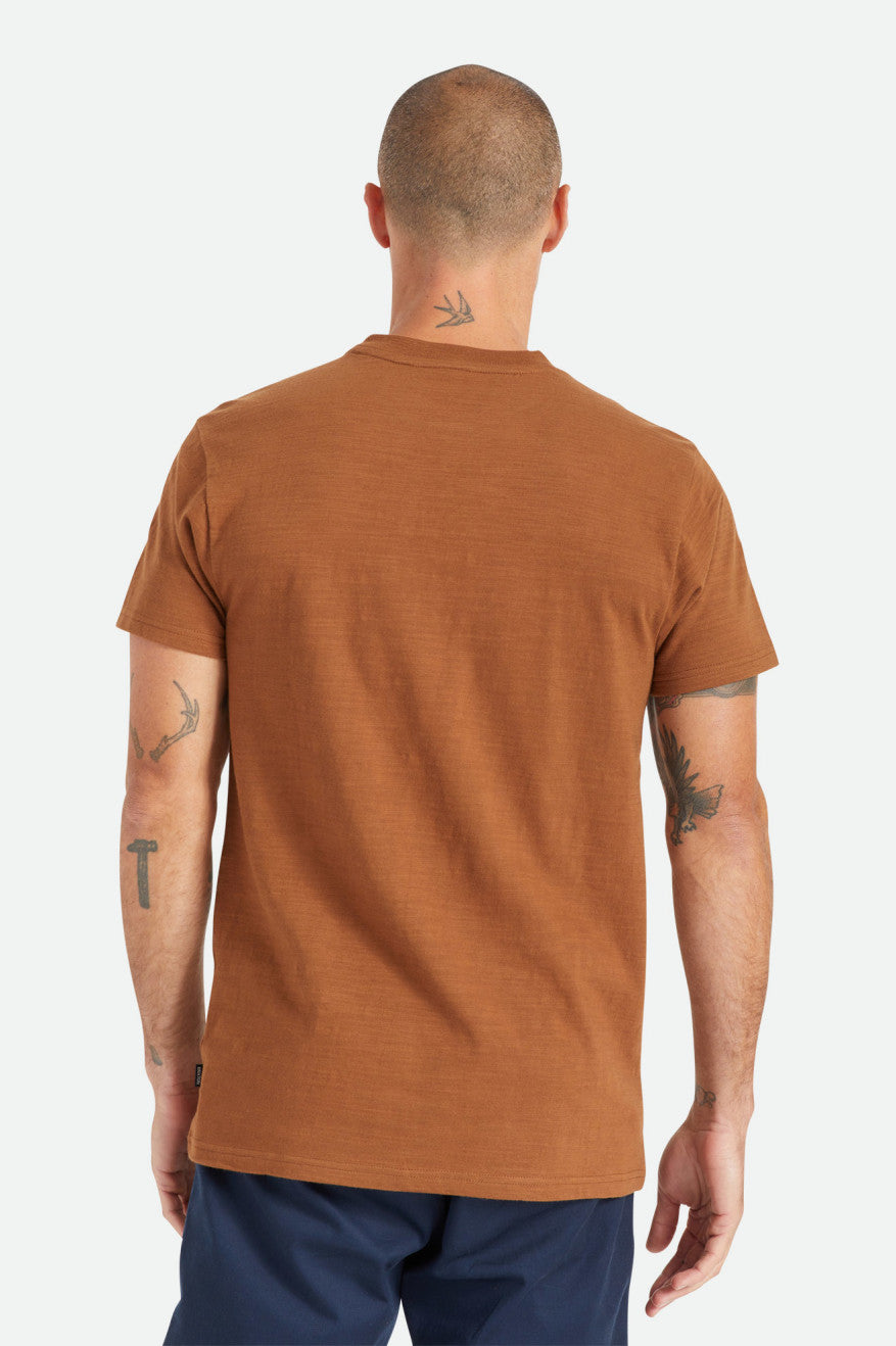 Dzianina Męskie Brixton Basic Slub S/S Henley Brązowe | EIVMD-5204