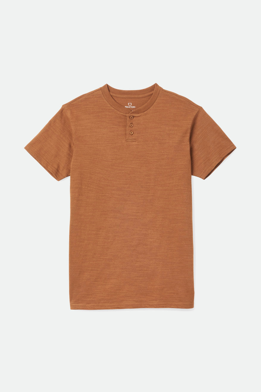 Dzianina Męskie Brixton Basic Slub S/S Henley Brązowe | EIVMD-5204