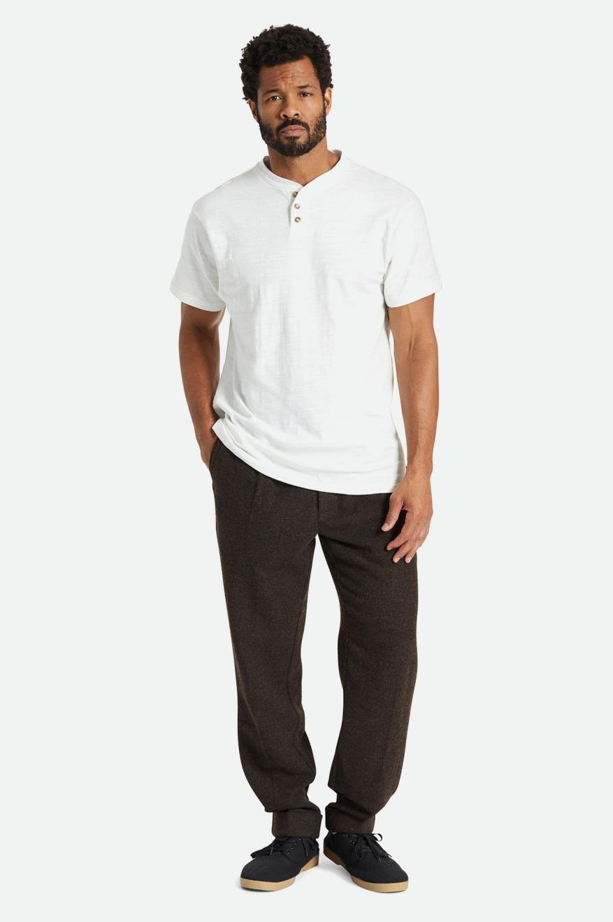 Dzianina Męskie Brixton Basic Slub S/S Henley Białe | MQBXE-6857