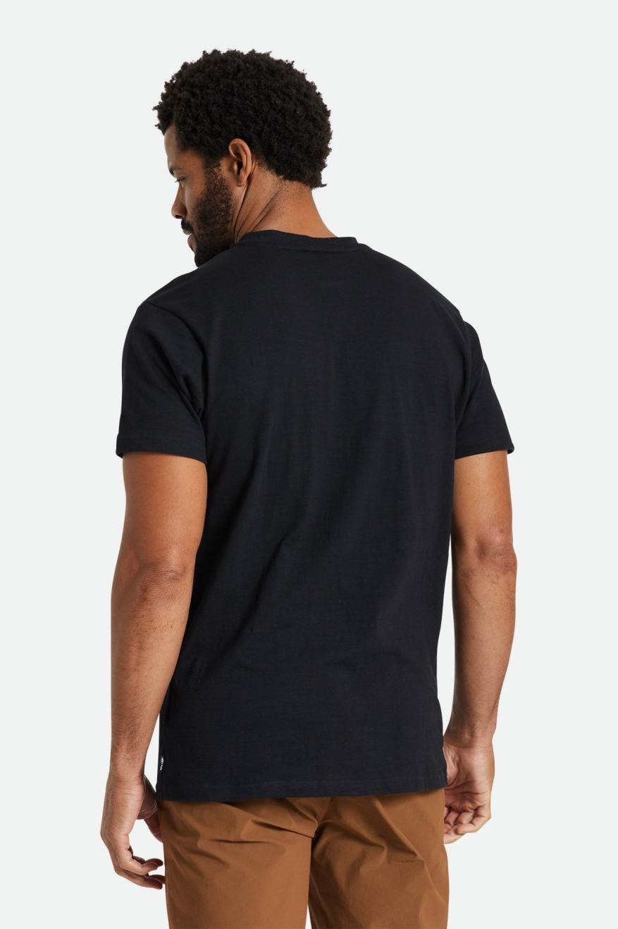 Dzianina Męskie Brixton Basic Slub S/S Henley Czarne | PMOAG-1825