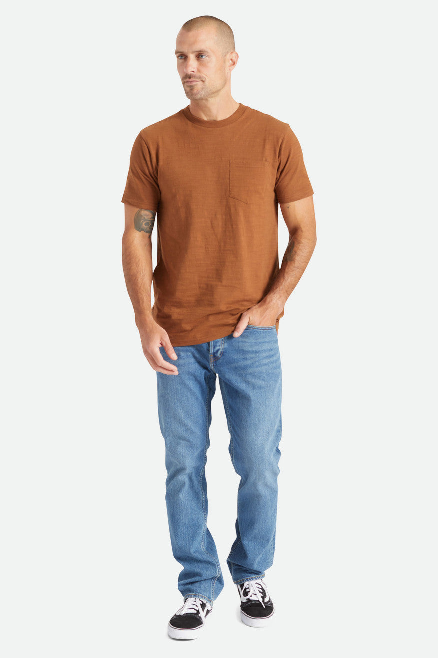 Dzianina Męskie Brixton Basic Slub S/S Pocket Brązowe | PKIQR-9206