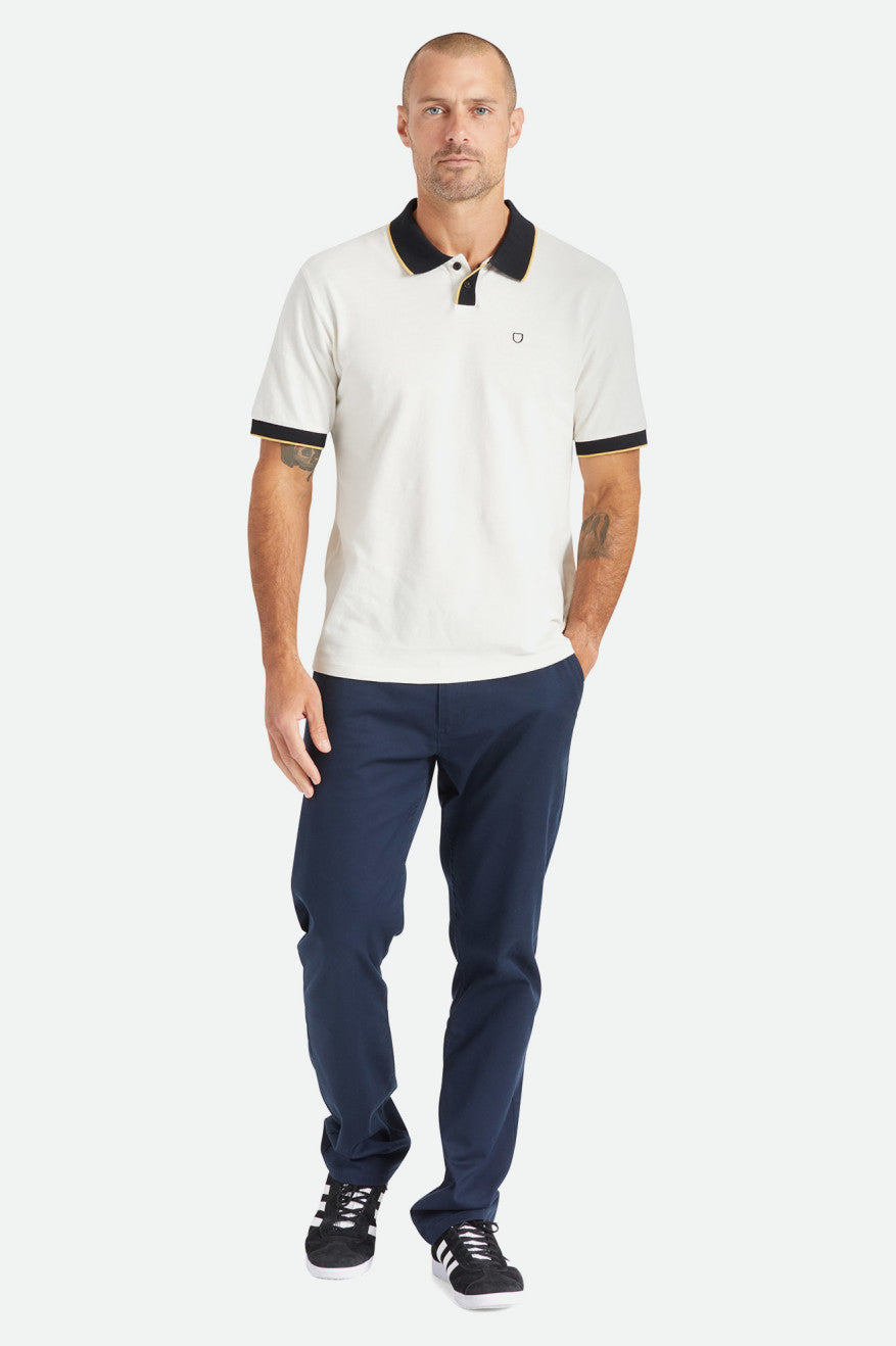 Dzianina Męskie Brixton Proper S/S Polo Białe Czarne | DYETP-2713