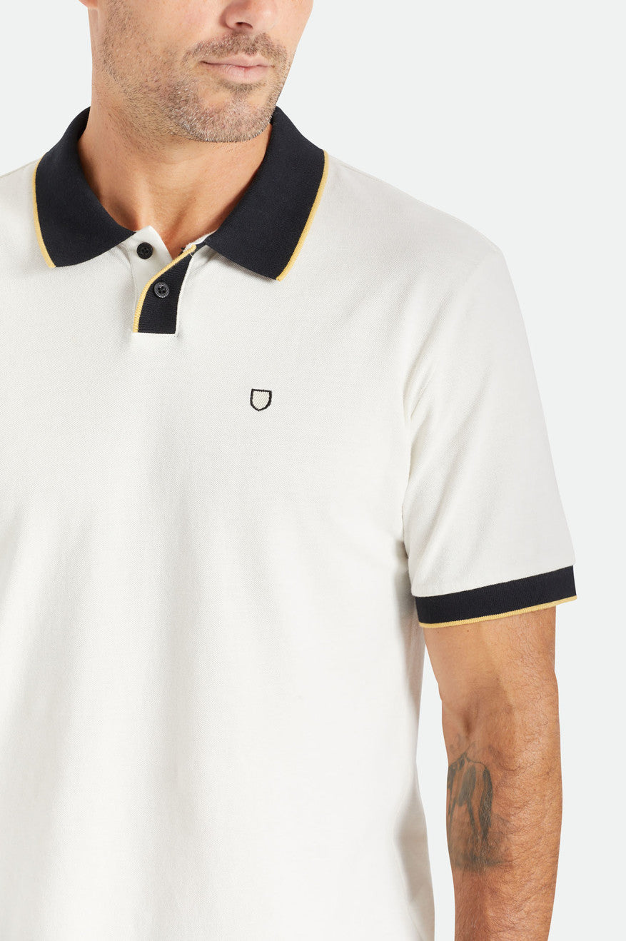 Dzianina Męskie Brixton Proper S/S Polo Białe Czarne | DYETP-2713