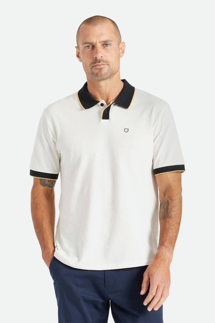 Dzianina Męskie Brixton Proper S/S Polo Białe Czarne | DYETP-2713