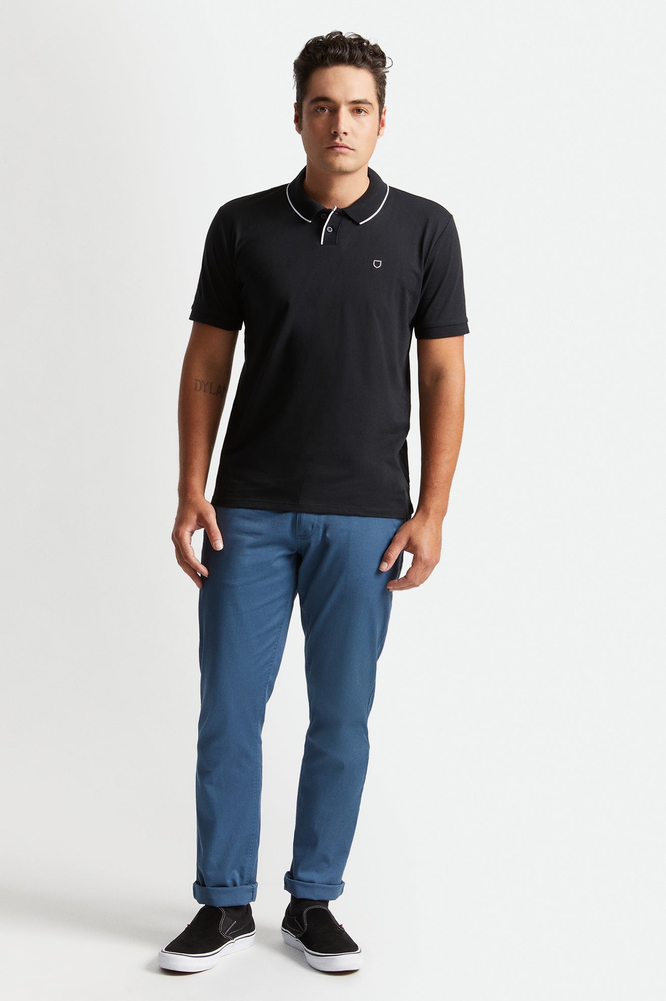 Dzianina Męskie Brixton Proper S/S Polo Czarne Białe | PWSMT-4087