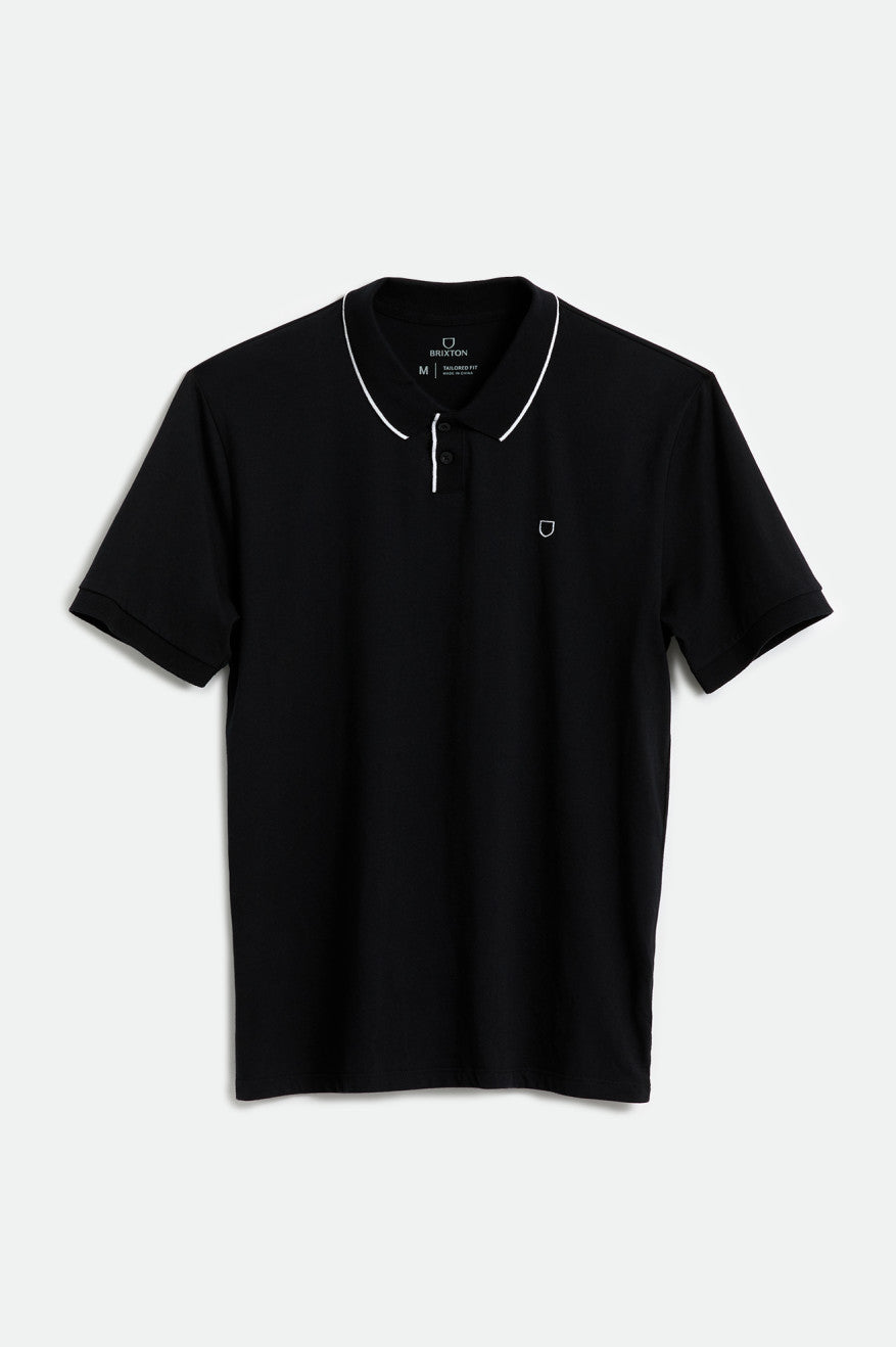 Dzianina Męskie Brixton Proper S/S Polo Czarne Białe | PWSMT-4087