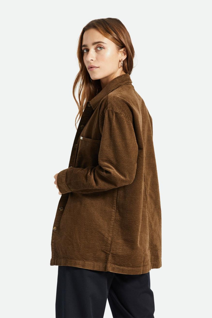 Najfatalniejszy Damskie Brixton Dundee Corduroy Overshirt Brązowe | CWMRK-8341