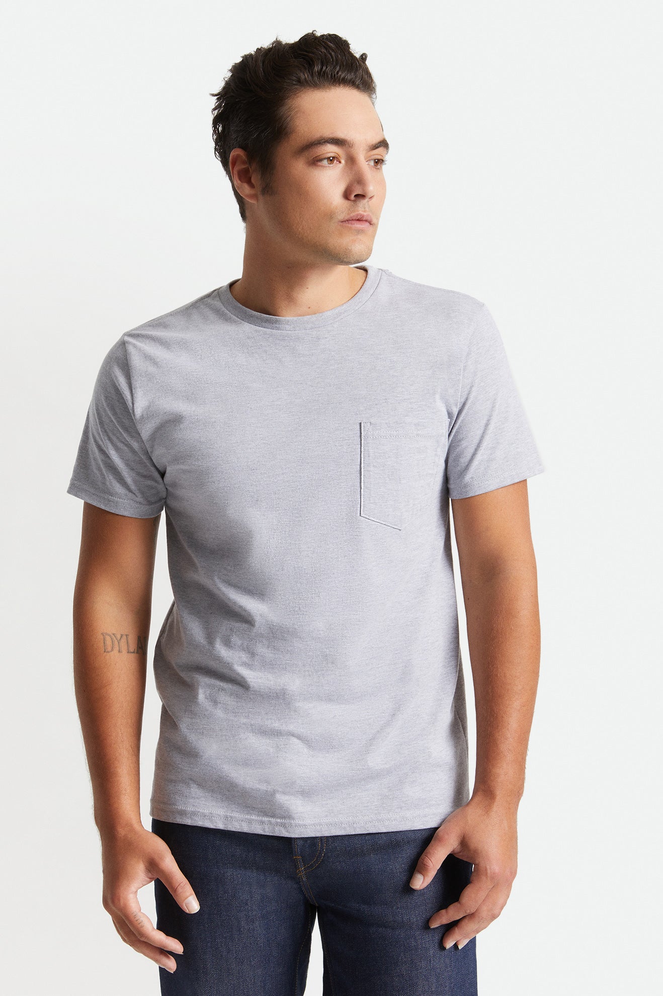 Najfatalniejszy Męskie Brixton Basic S/S Pocket Szare | FBIEY-5693