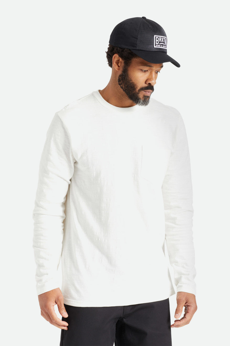 Najfatalniejszy Męskie Brixton Basic Slub L/S Pocket Białe | CUAMX-9081