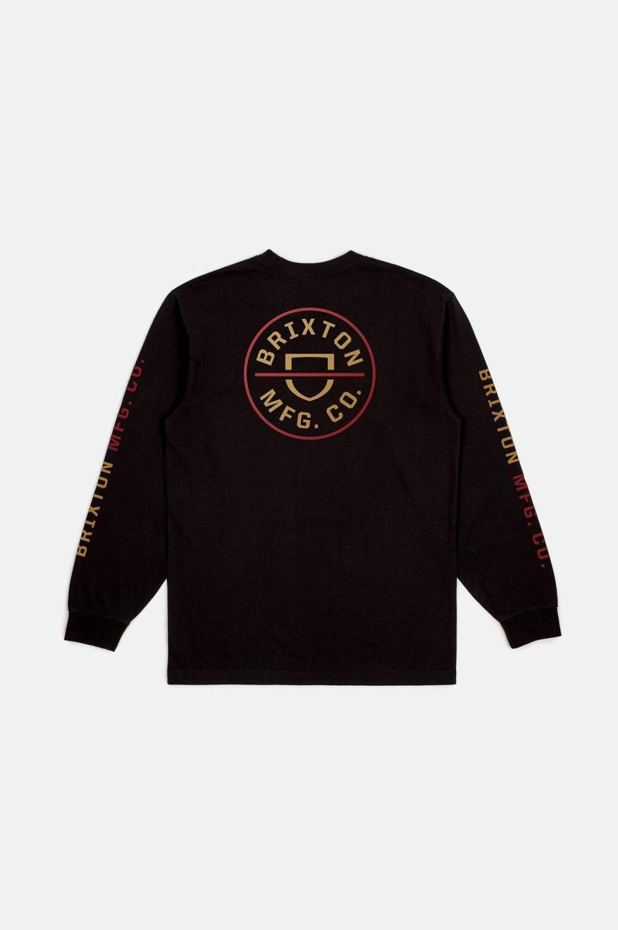 Najfatalniejszy Męskie Brixton Crest L/S Standard Czarne Czerwone Głęboka Złote | RMBTH-2078