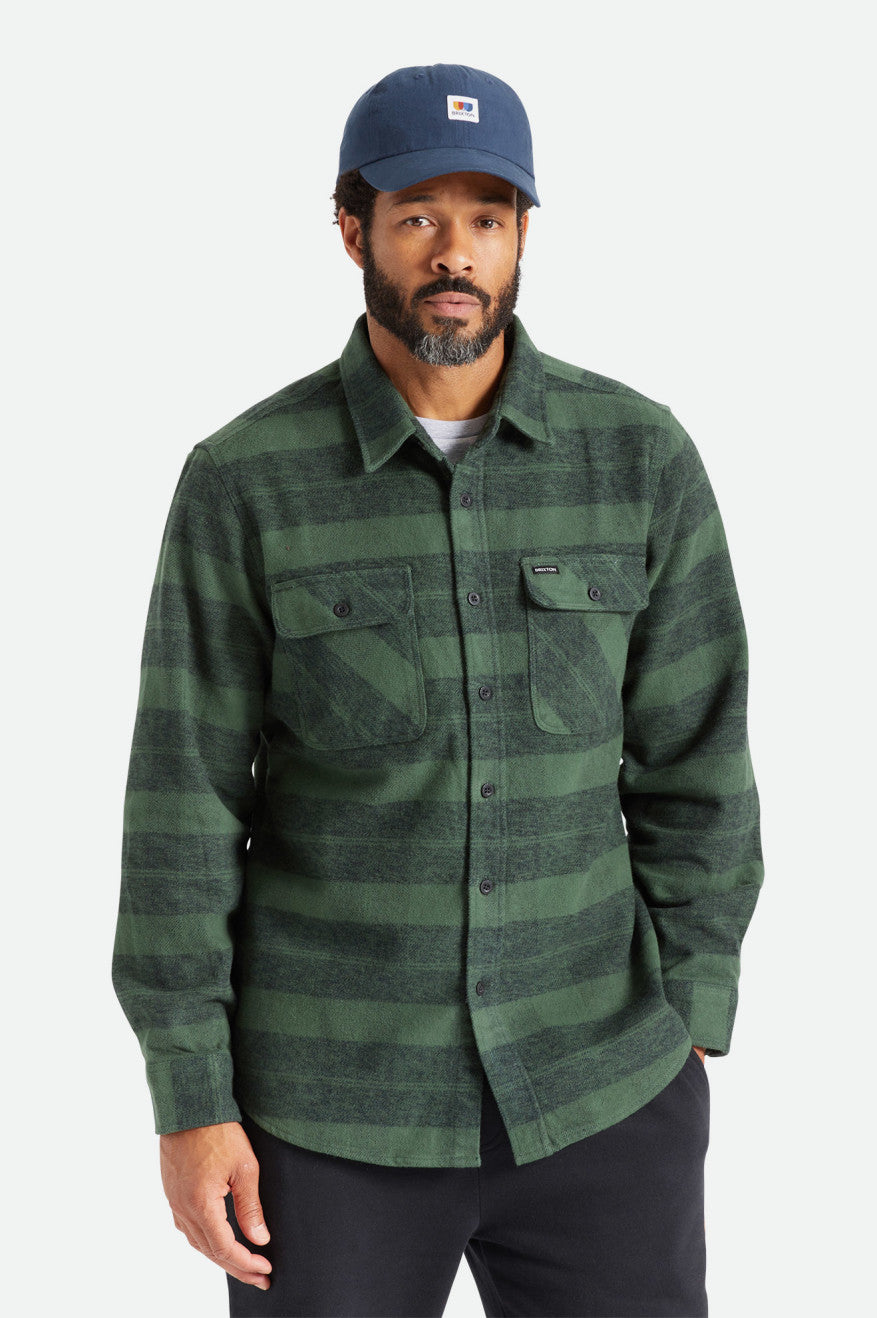 Tkane Topy Męskie Brixton Bowery Heavy Weight L/S Zielone | TDCFJ-0829