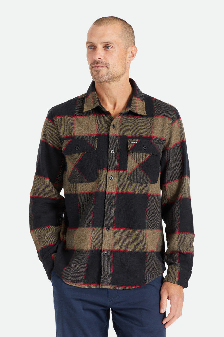 Tkane Topy Męskie Brixton Bowery L/S Szare | GMJDU-3950