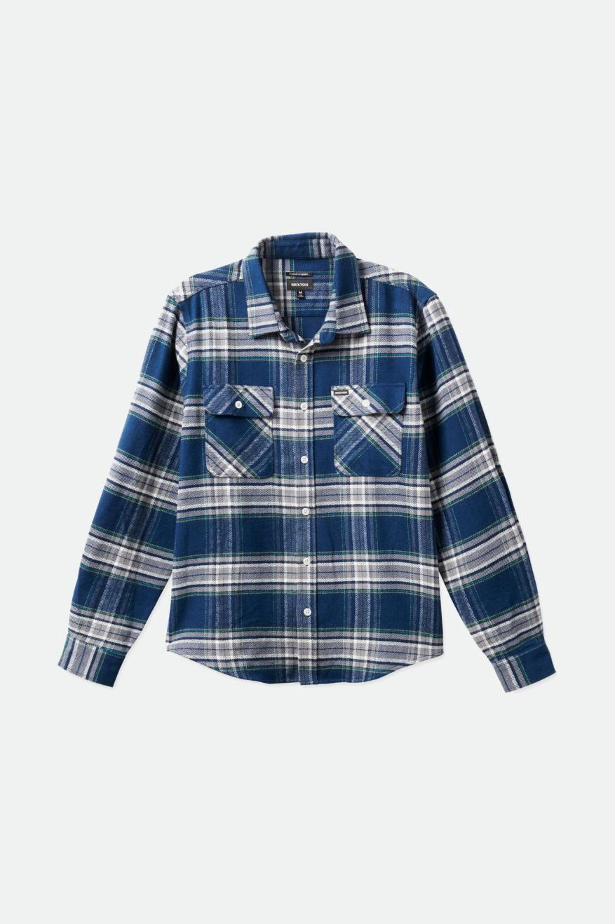 Tkane Topy Męskie Brixton Bowery L/S Szare | OSDCI-1294