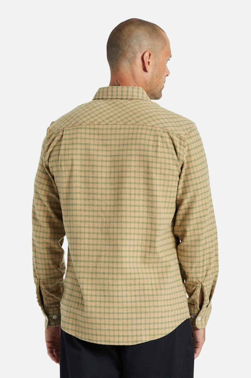 Tkane Topy Męskie Brixton Bowery Stretch L/S Utility Beżowe Oliwkowe | NFRMK-7489