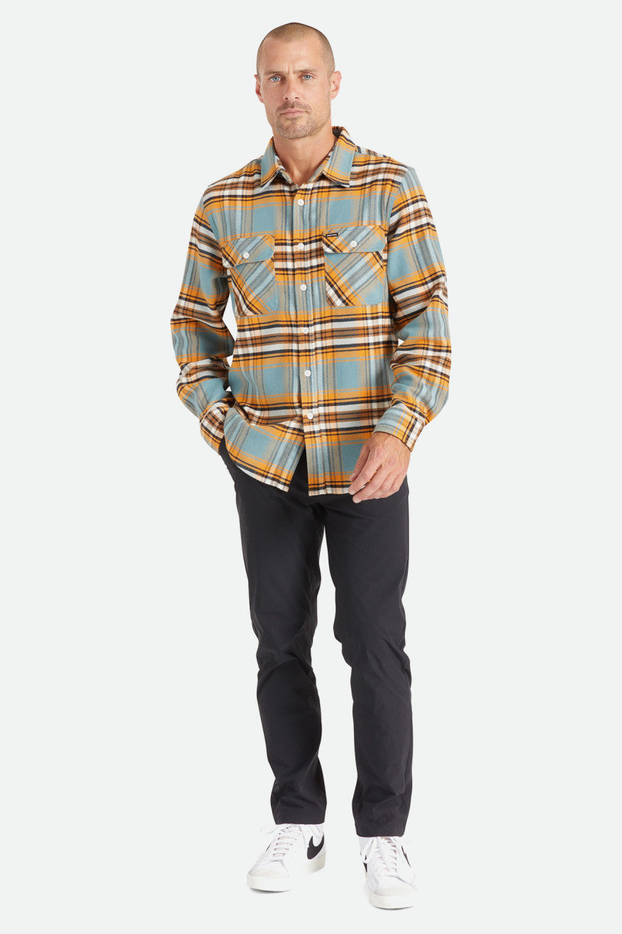 Tkane Topy Męskie Brixton Bowery Stretch L/S Utility Pomarańczowe Białe | PTDMQ-3814