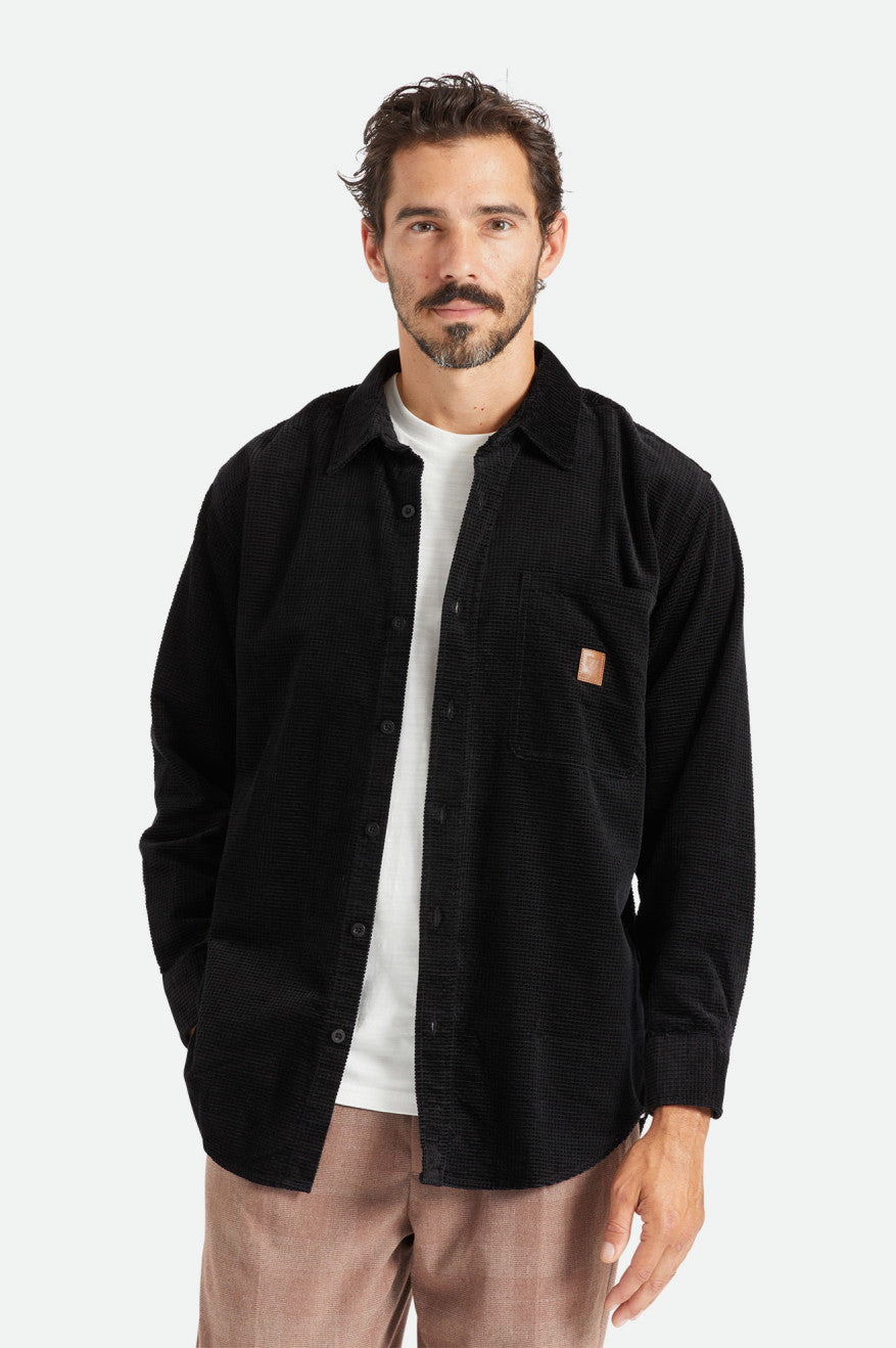 Tkane Topy Męskie Brixton Porter L/S Waffle Corduroy Czarne | CEGWO-0928