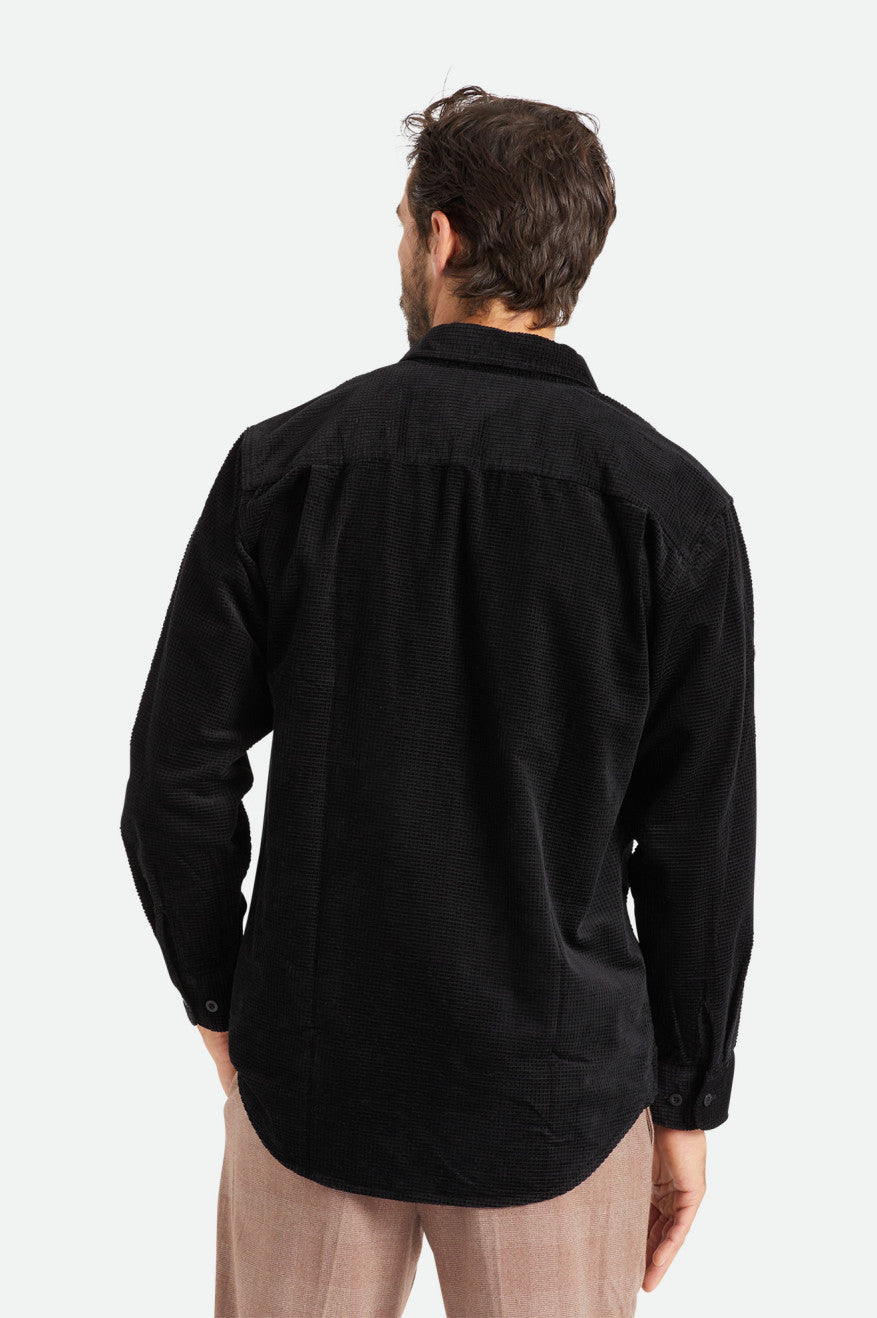 Tkane Topy Męskie Brixton Porter L/S Waffle Corduroy Czarne | CEGWO-0928