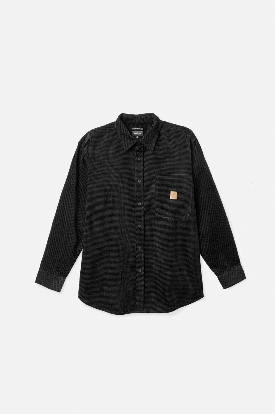 Tkane Topy Męskie Brixton Porter L/S Waffle Corduroy Czarne | CEGWO-0928