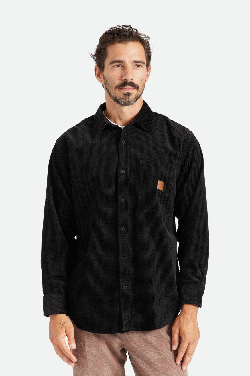 Tkane Topy Męskie Brixton Porter L/S Waffle Corduroy Czarne | CEGWO-0928