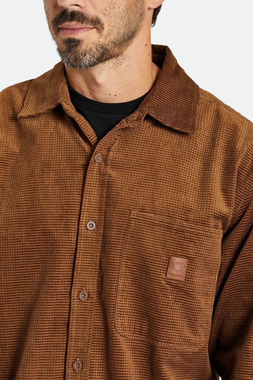 Tkane Topy Męskie Brixton Porter L/S Waffle Corduroy Brązowe | PQKCN-5201