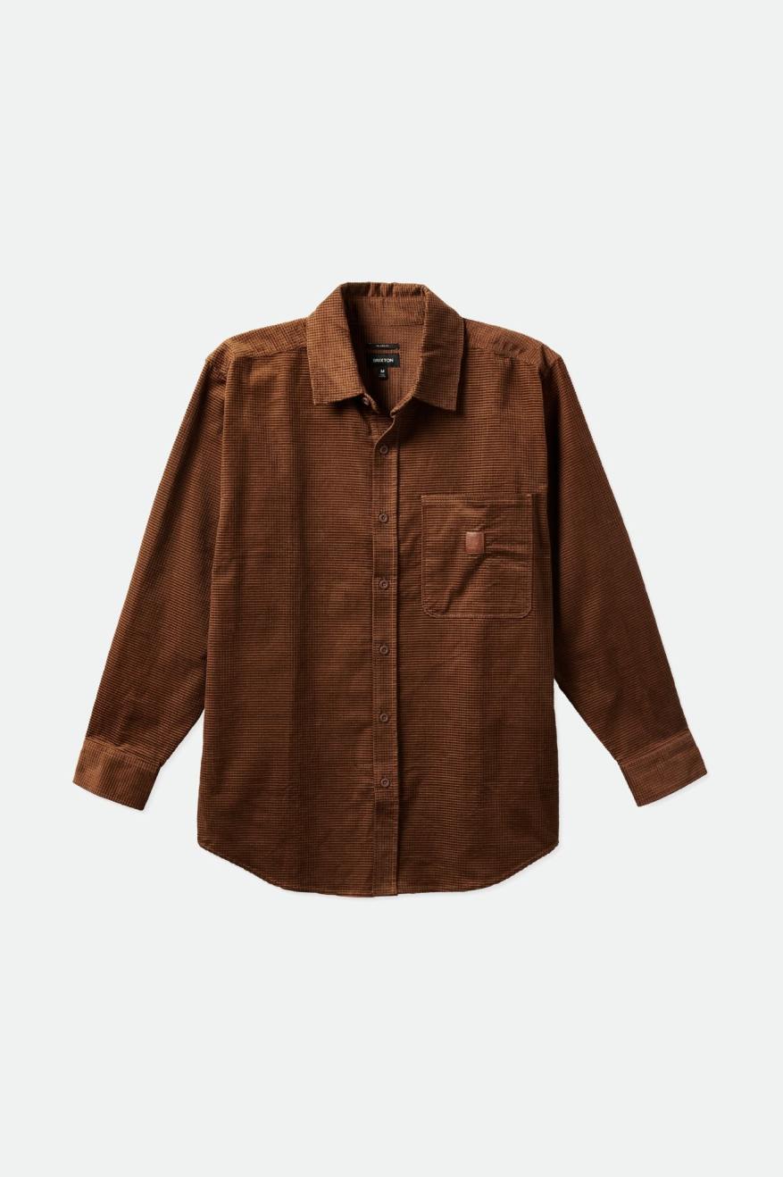 Tkane Topy Męskie Brixton Porter L/S Waffle Corduroy Brązowe | PQKCN-5201