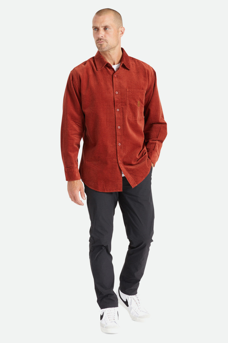 Tkane Topy Męskie Brixton Porter L/S Waffle Corduroy Czerwone | TKUCJ-9620