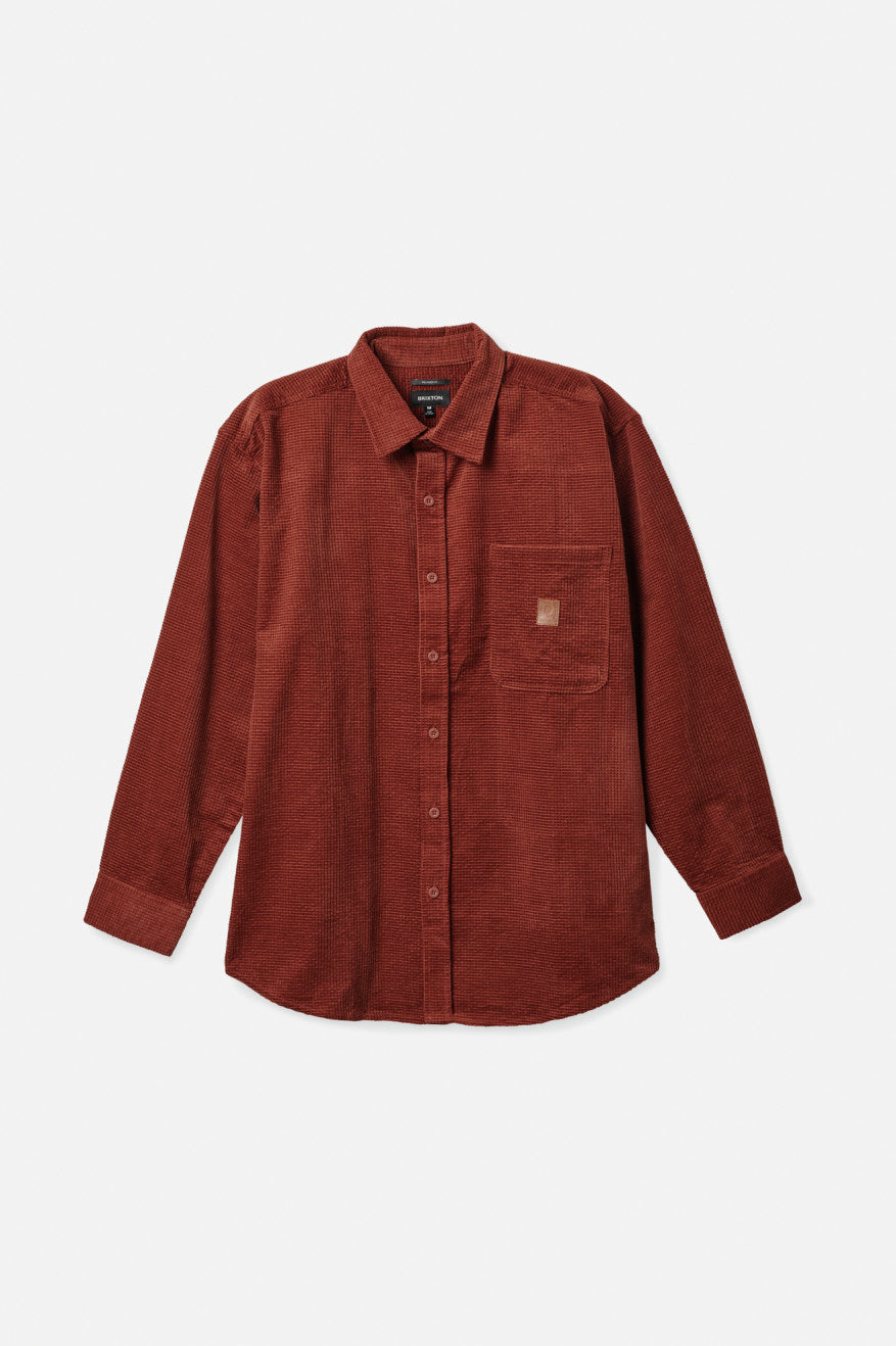 Tkane Topy Męskie Brixton Porter L/S Waffle Corduroy Czerwone | TKUCJ-9620