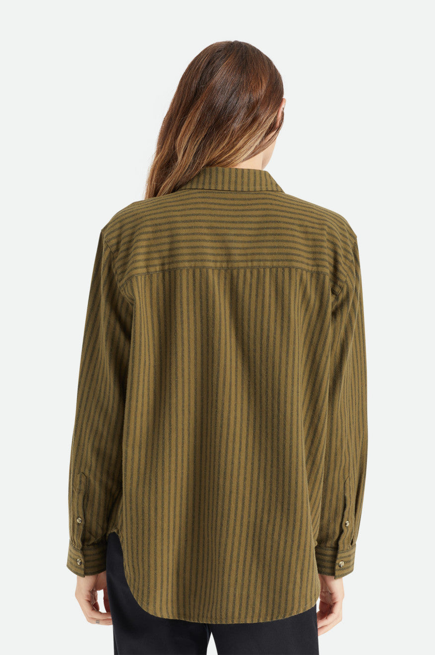 Topy Flanelowe Damskie Brixton Bowery Boyfriend L/S Oliwkowe | OHFUS-2381