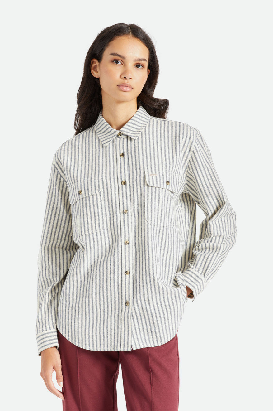 Topy Flanelowe Damskie Brixton Bowery Boyfriend L/S Stripes | UCTFG-6240