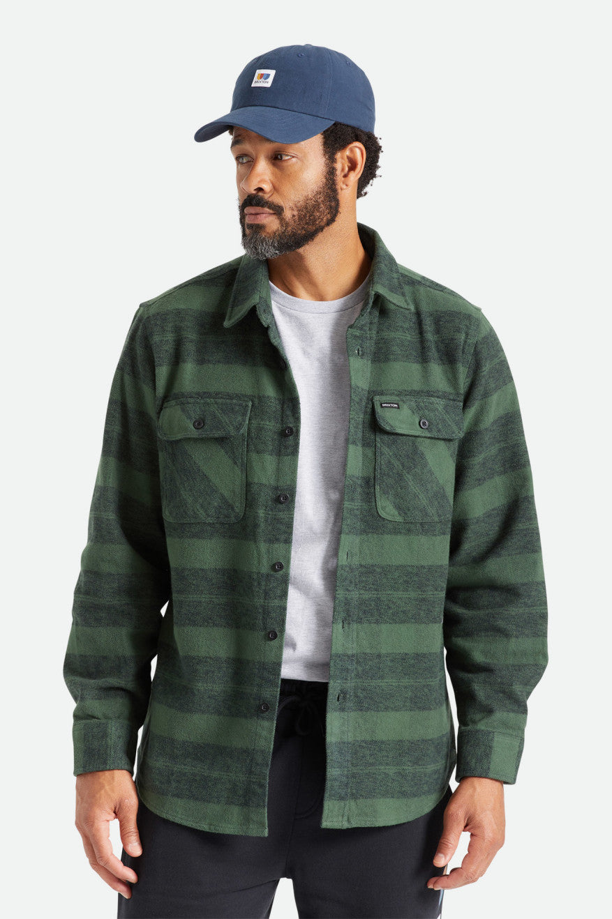 Topy Flanelowe Męskie Brixton Bowery Heavy Weight L/S Zielone | HUAFM-7329